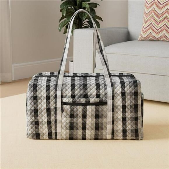 Womens large travel duffle bag cotton shoulder carry on overnight tote zipper - Picture 2 of 7